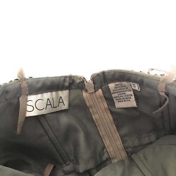 SCALA Sequin Beaded Embellished Chain Metallic Strapless Cocktail Prom Dress 0 - Picture 8 of 10